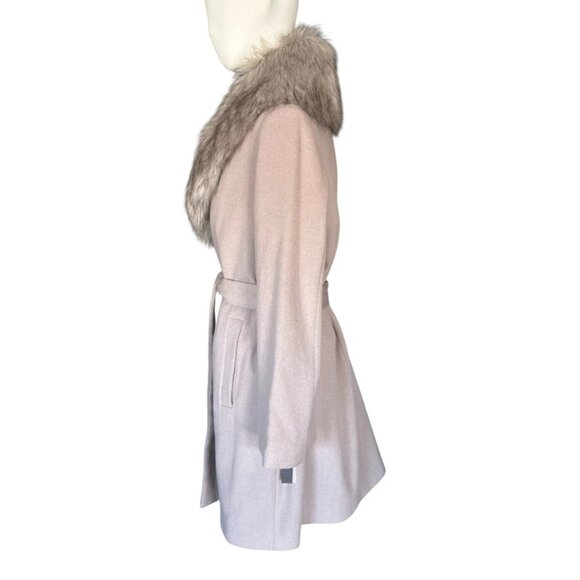 NWT Tahari Camel Wool Blend Lined Belted Coat with Removable Faux Fur Collar L - Picture 3 of 16